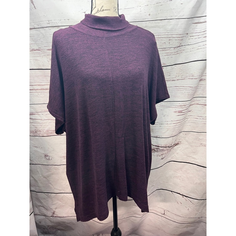 Apt 9 Womens 1X Purple Space Dye Mock Neck Short Sleeve Relaxed Knit Sweater Top